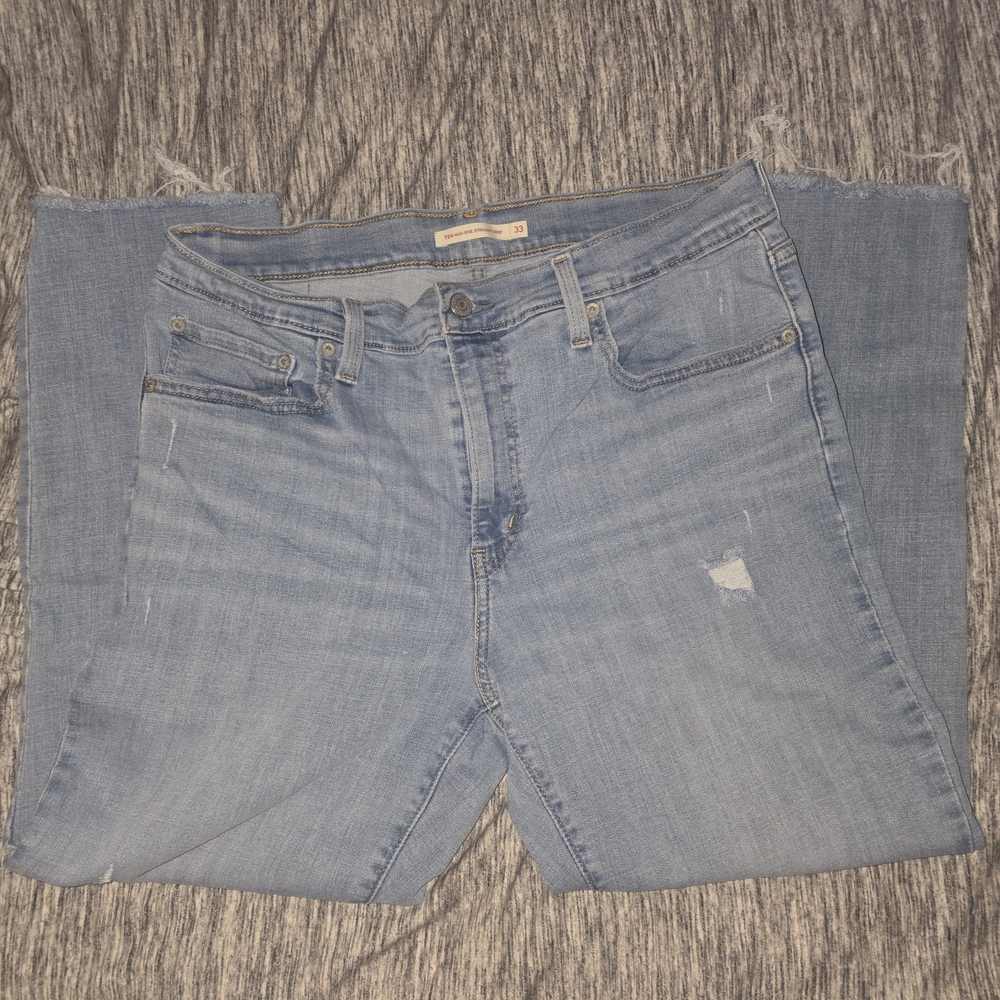 Levi Strauss & Co Light Blue Straight Leg Jeans With Raw Hem